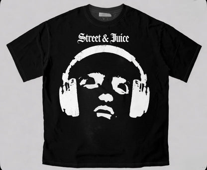 Street & Juice ‘Headphones’ Black Graphic T-shirt 100% Heavyweight Cotton