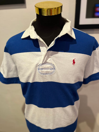 Ralph Lauren Rugby Polo Shirt 100% Cotton Size XL Blue White Stripe