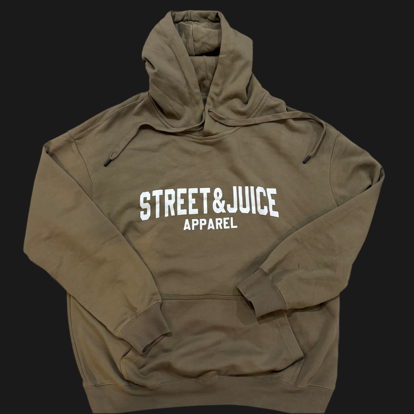 Street & Juice 100% Cotton Khaki Chest Logo Drawer String Hoodie