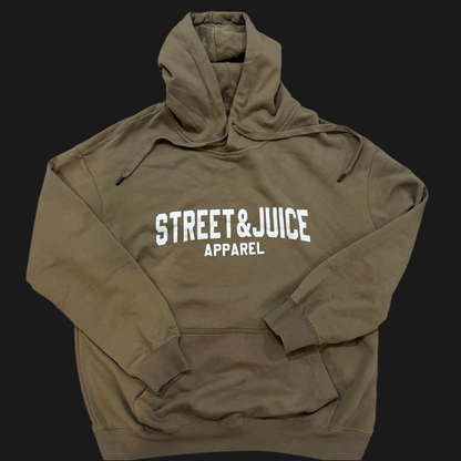 Street & Juice 100% Cotton Khaki Chest Logo Drawer String Hoodie