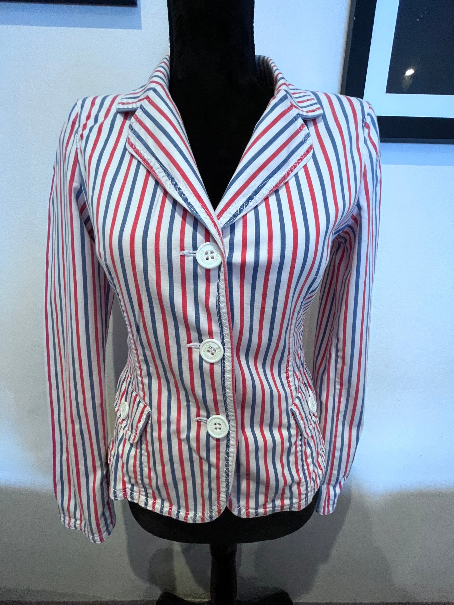 Armani 100% Cotton Women’s Pin Stripe Fitted Jacket Size 40 Small Slim Fit