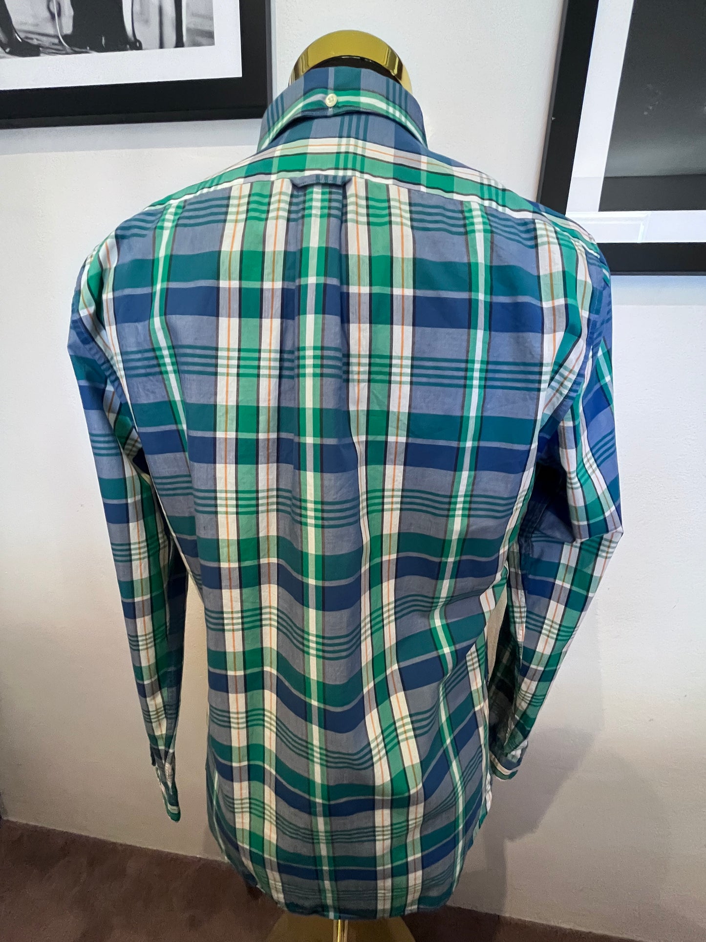 Lacoste 100% Cotton Green Blue Check Shirt Size M Classic Fit Button Down Collar