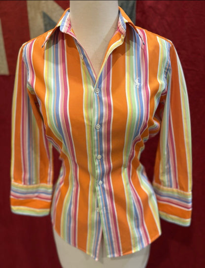 Ralph Lauren Women’s 100% Cotton Orange Striped Shirt Size 2