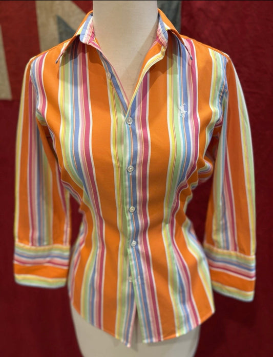 Ralph Lauren Women’s 100% Cotton Orange Striped Shirt Size 2
