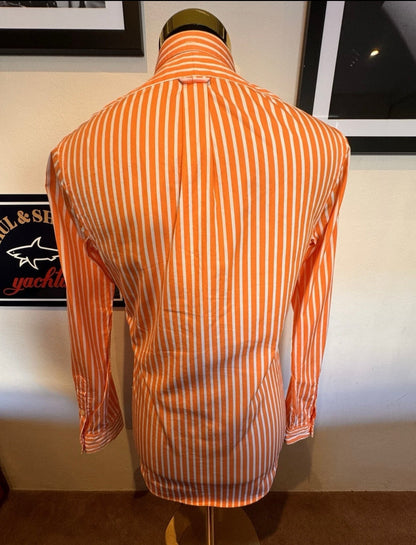 Ralph Lauren 100% Cotton Orange White Striped Shirt Slim Fit Size Small