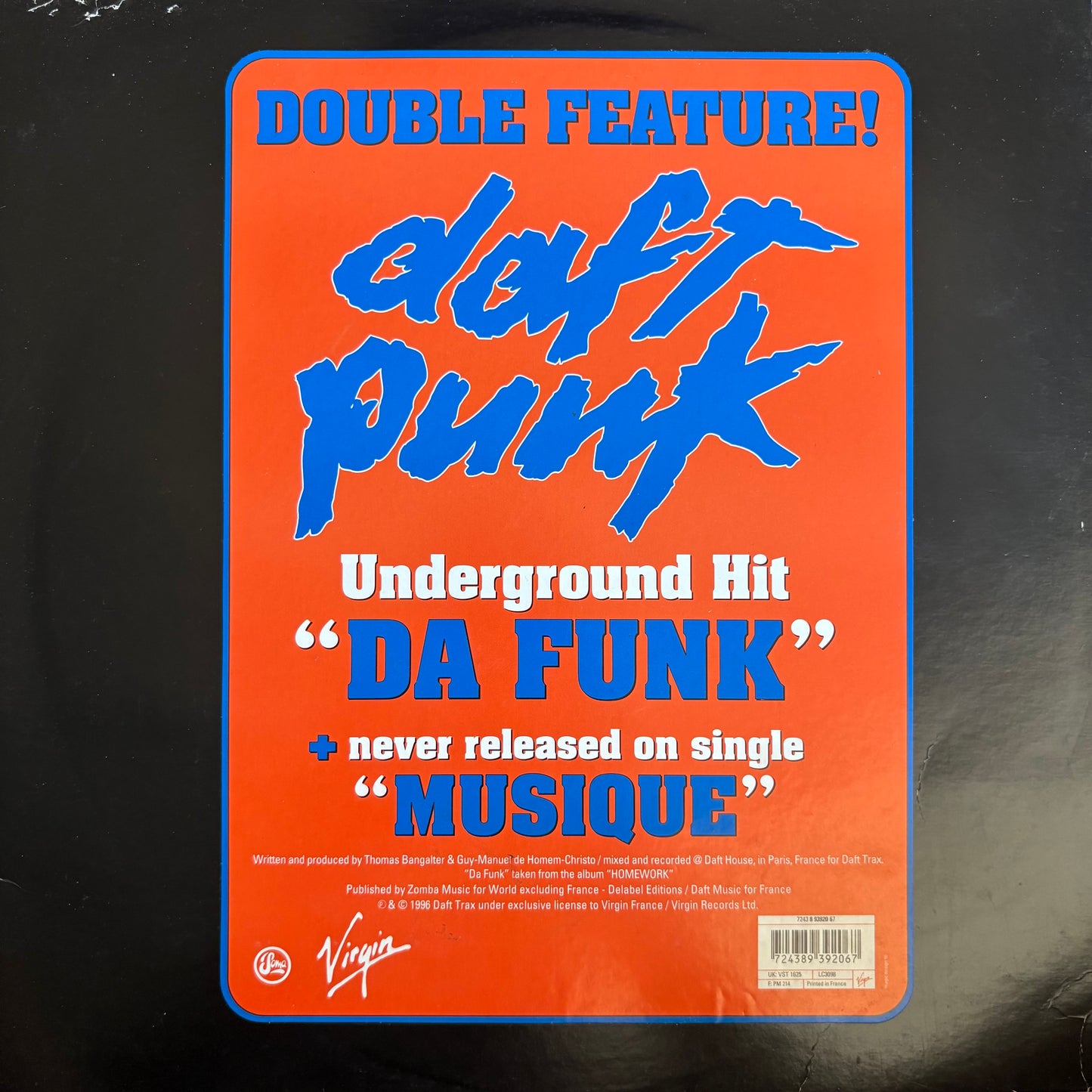 Daft Punk “Da Funk” 2 Track 12 Inch Vinyl Record Soma Records
