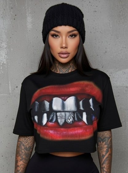 Lips N Grillz Unisex 100% Cotton Black T Shirt Size Men’s Large