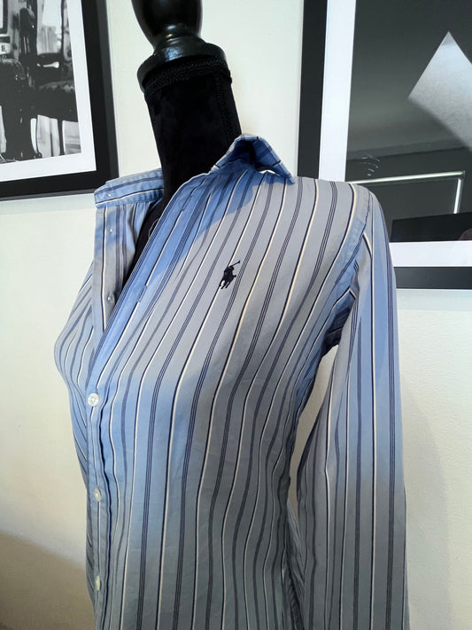 Ralph Lauren Women’s 100% Cotton Blue White Stripe Shirt Slim Fit Size 4