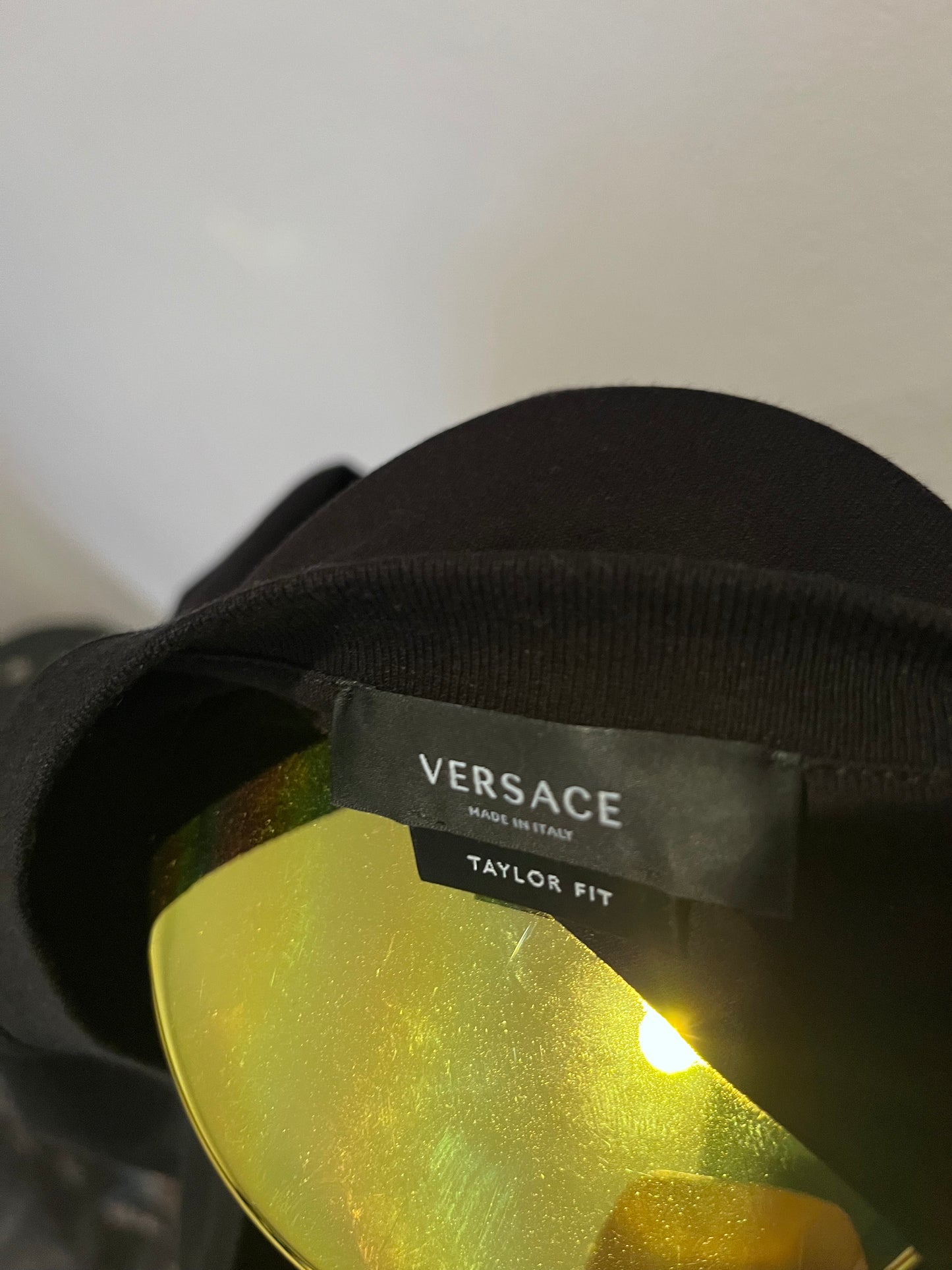 Versace 100% Cotton Black Tee Gold Embroidered Logo Size XL Made in Italy