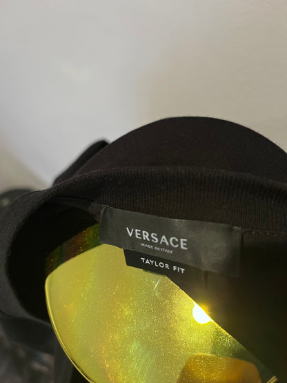 Versace 100% Cotton Black Tee Gold Embroidered Logo Size XL Made in Italy
