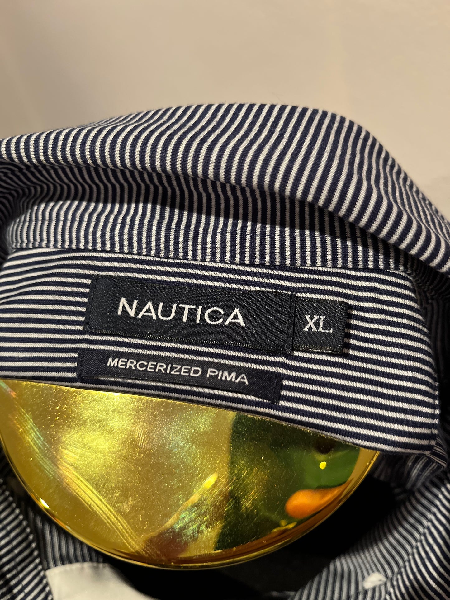 Nautica 100% Cotton Blue White Polo Shirt Size XL Regular Fit