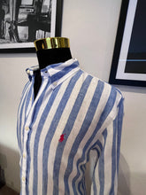 Load image into Gallery viewer, Ralph Lauren Blue / White Stripe 100% Linen Cotton  Size Large Slim Fit