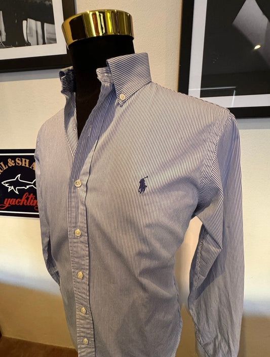 Ralph Lauren 100% Cotton Blue White Striped Slim Fit Shirt Size Small