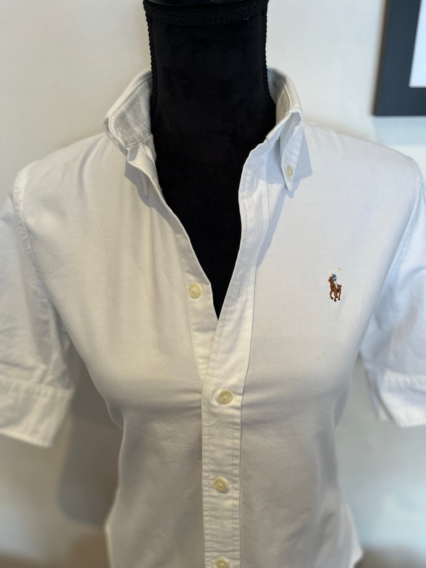 Ralph Lauren Women’s 100% Cotton White Short Sleeve Shirt Size S Slim Fit