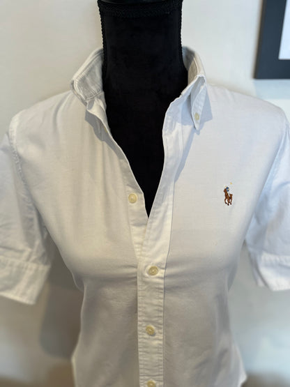 Ralph Lauren Women’s 100% Cotton White Short Sleeve Shirt Size S Slim Fit
