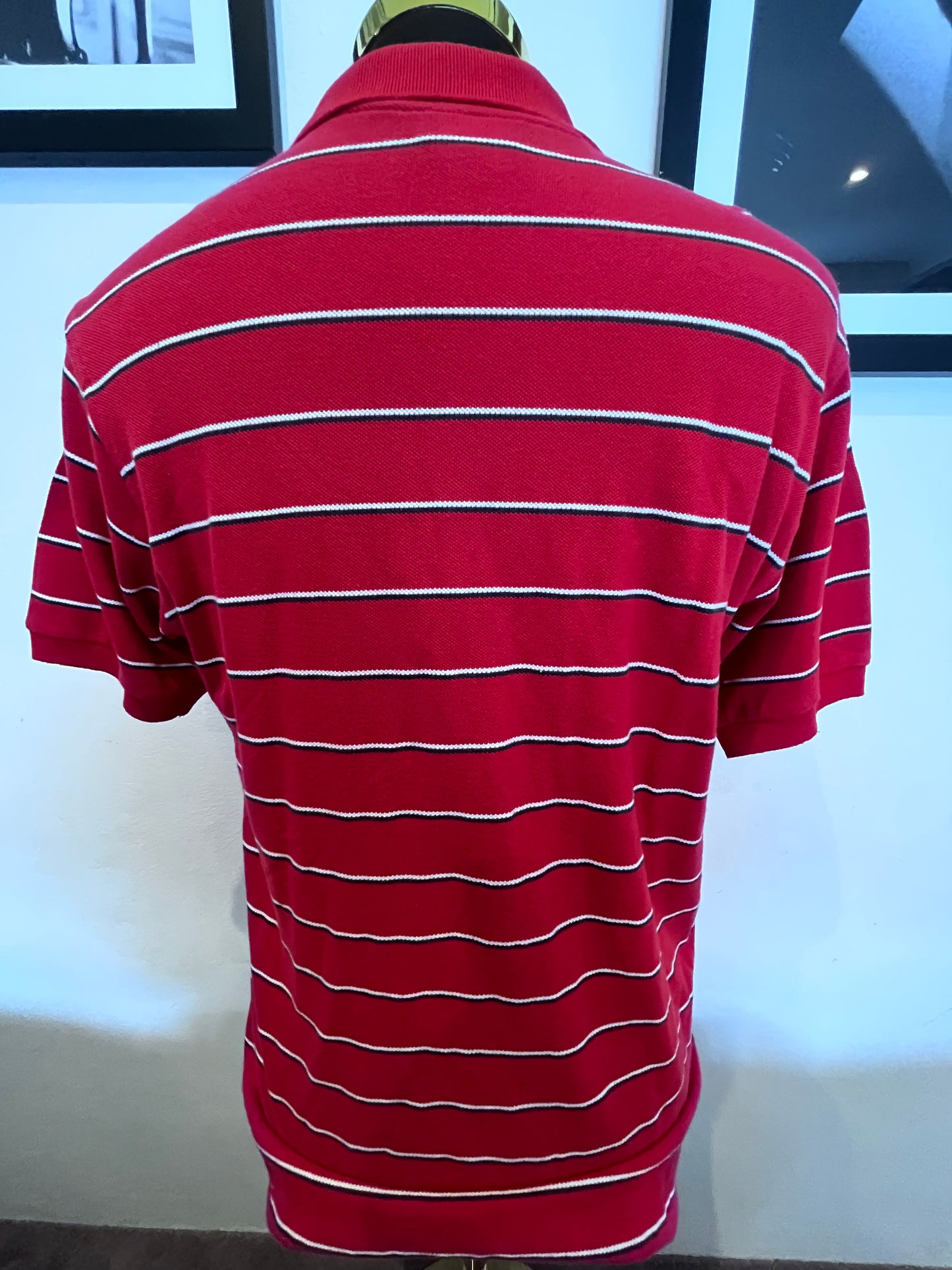 Lacoste 100% Cotton Red Stripe Polo Shirt Size 6 Large to XL Made In France