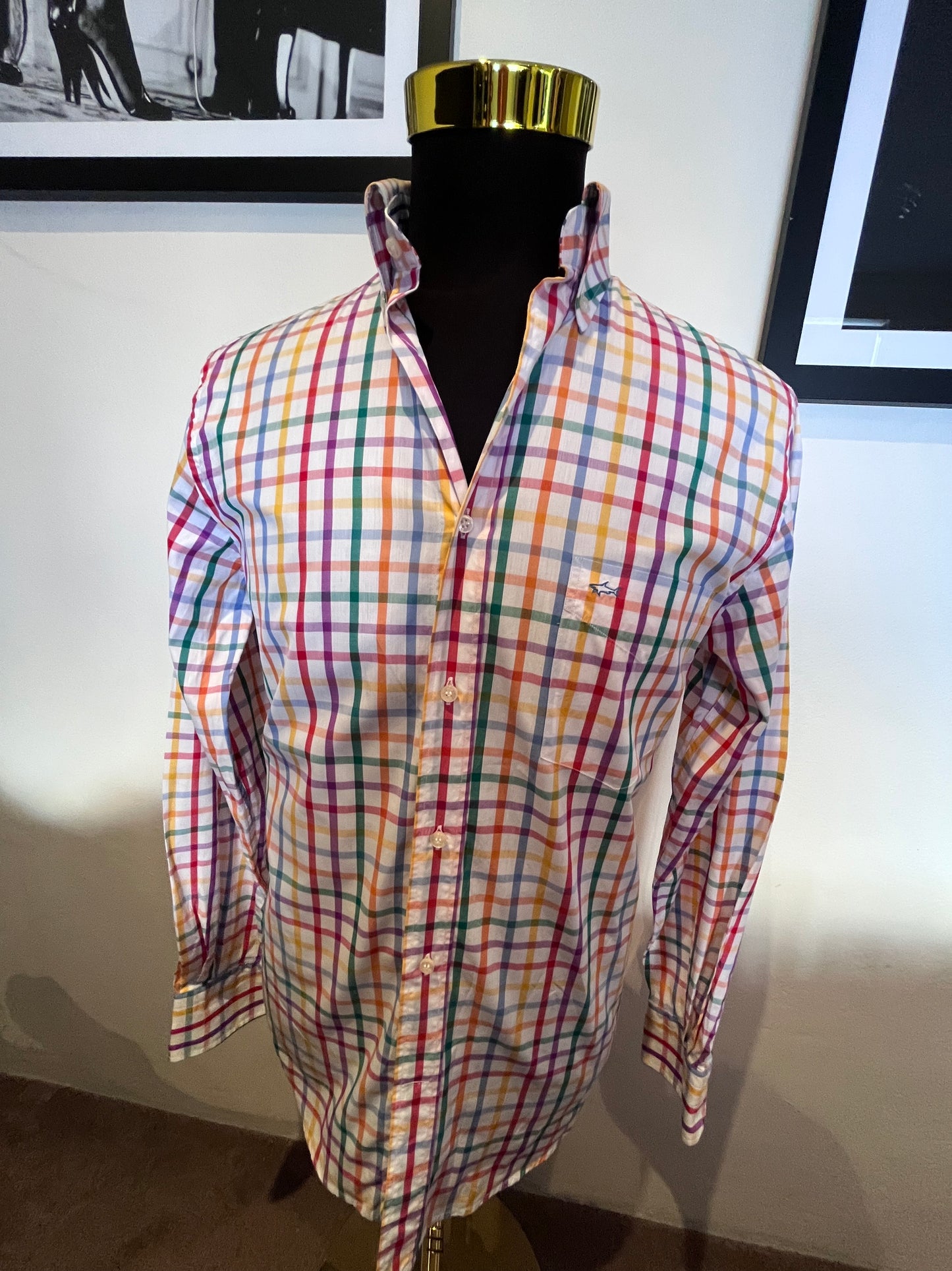 Paul & Shark 100% Cotton White Check Shirt Size 40 Medium Made in Italy