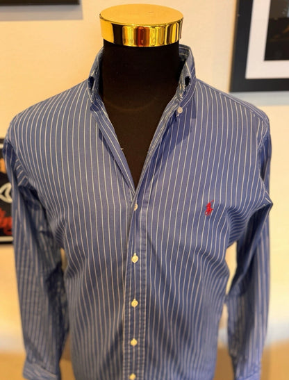 Ralph Lauren 100% Blue Pin Striped Shirt Classic Fit Size Large Button Down