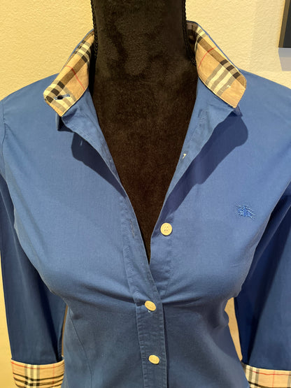Burberry Women’s 100% Cotton Blue / Burberry Check Shirt Size 40 Small