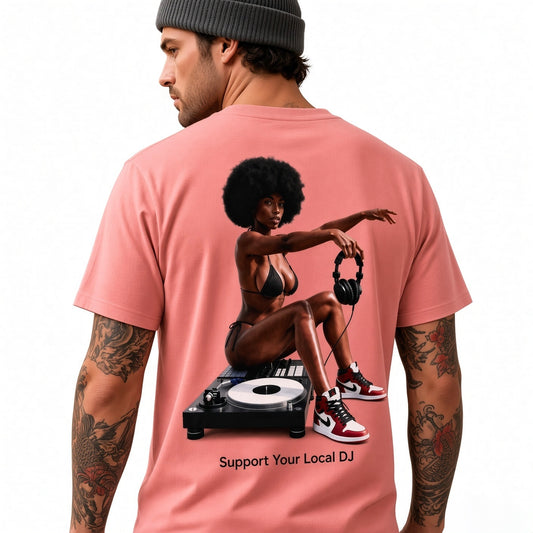 Street & Juice ‘Support Your Local DJ’ 100% Heavyweight Pink Cotton Graphic Tee
