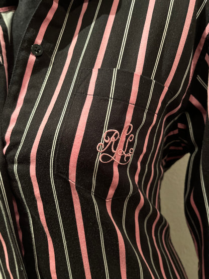 Ralph Lauren Women’s 100% Cotton Black Pink Stripe Shirt Dress Size Small