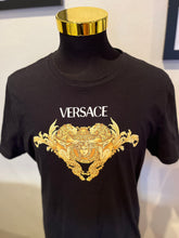 Load image into Gallery viewer, Versace 100% Cotton Black Tee Gold Print Logo Size XL Made in Italy