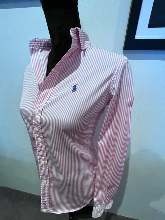 Ralph Lauren Women’s 100% Cotton Pink White Stripe Shirt Size 4