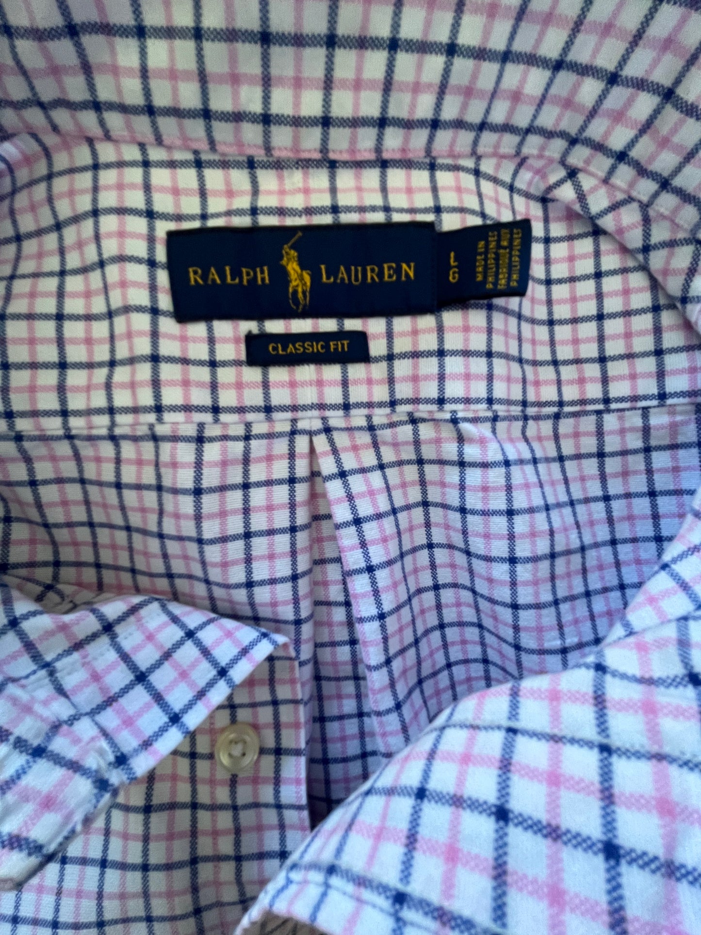 Ralph Lauren 100% Cotton Pink / White Check Size L Classic Fit