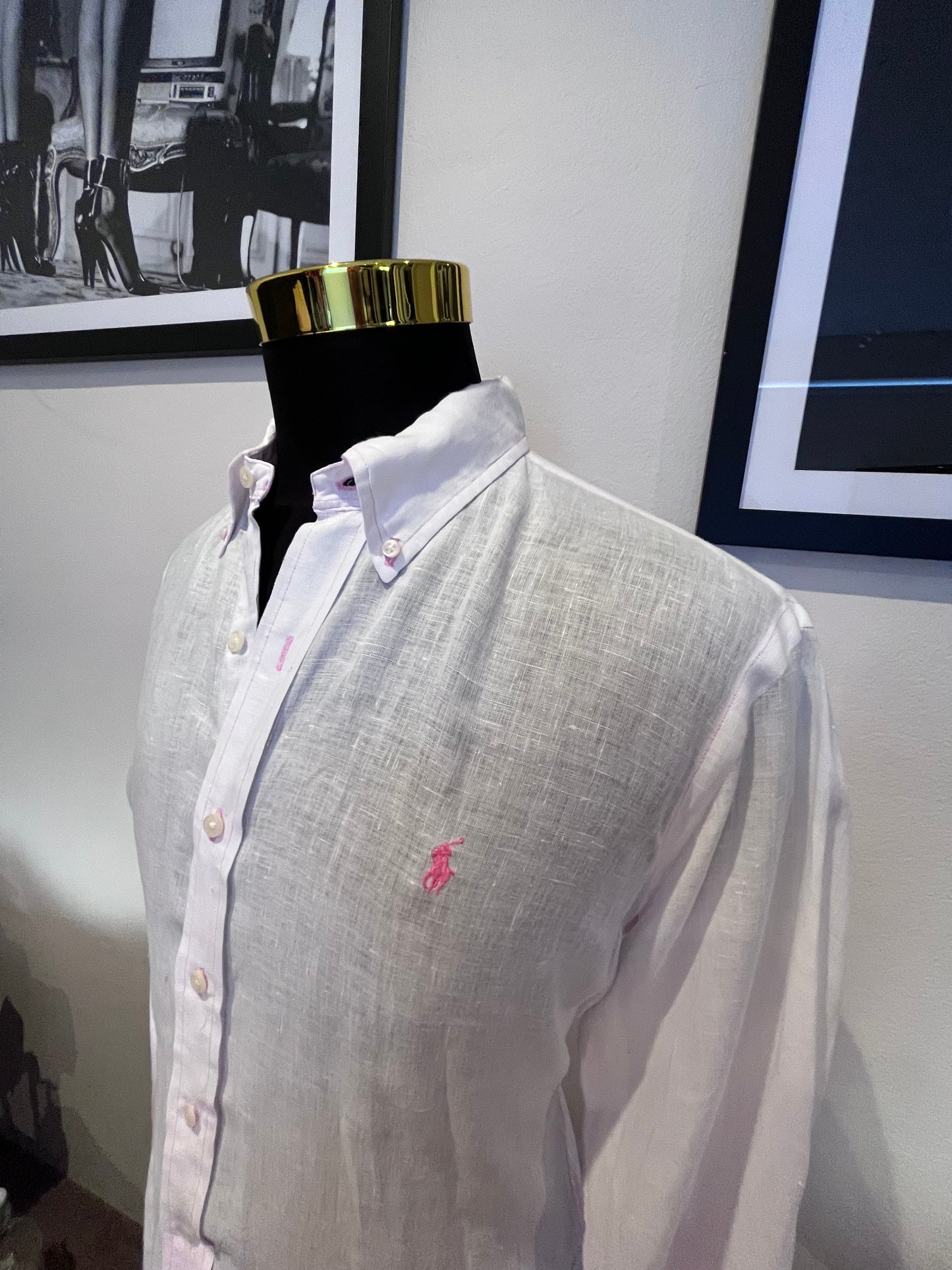 Ralph Lauren Pink 100% Linen Cotton Shirt Size Large Slim Fit Polo Ralph Lauren