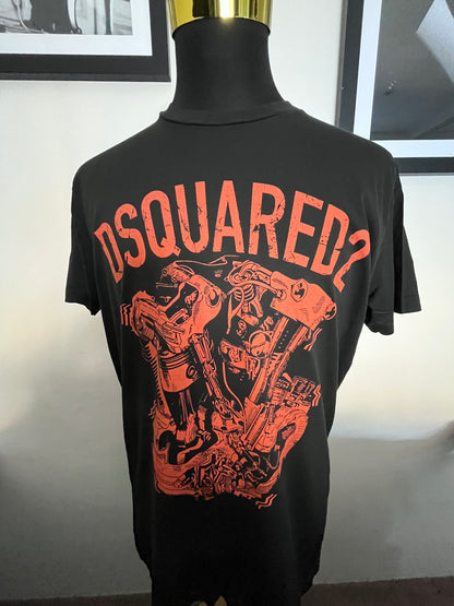 Dsquared2 100% Cotton Dark Grey Logo Print Tee Size XL made in Italy
