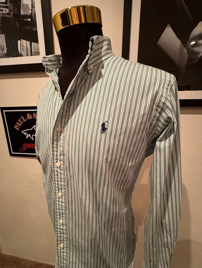 Ralph Lauren 100% Cotton Green White Stripe Shirt Size 16 Large Button Down