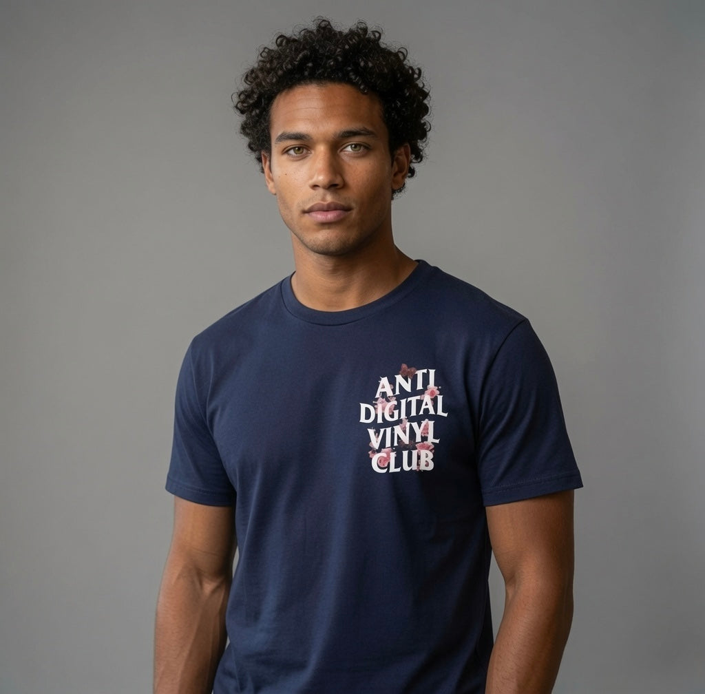 Street & Juice ‘Anti Digital Vinyl Club’ 100% Heavyweight Blue Cotton Graphic Tee