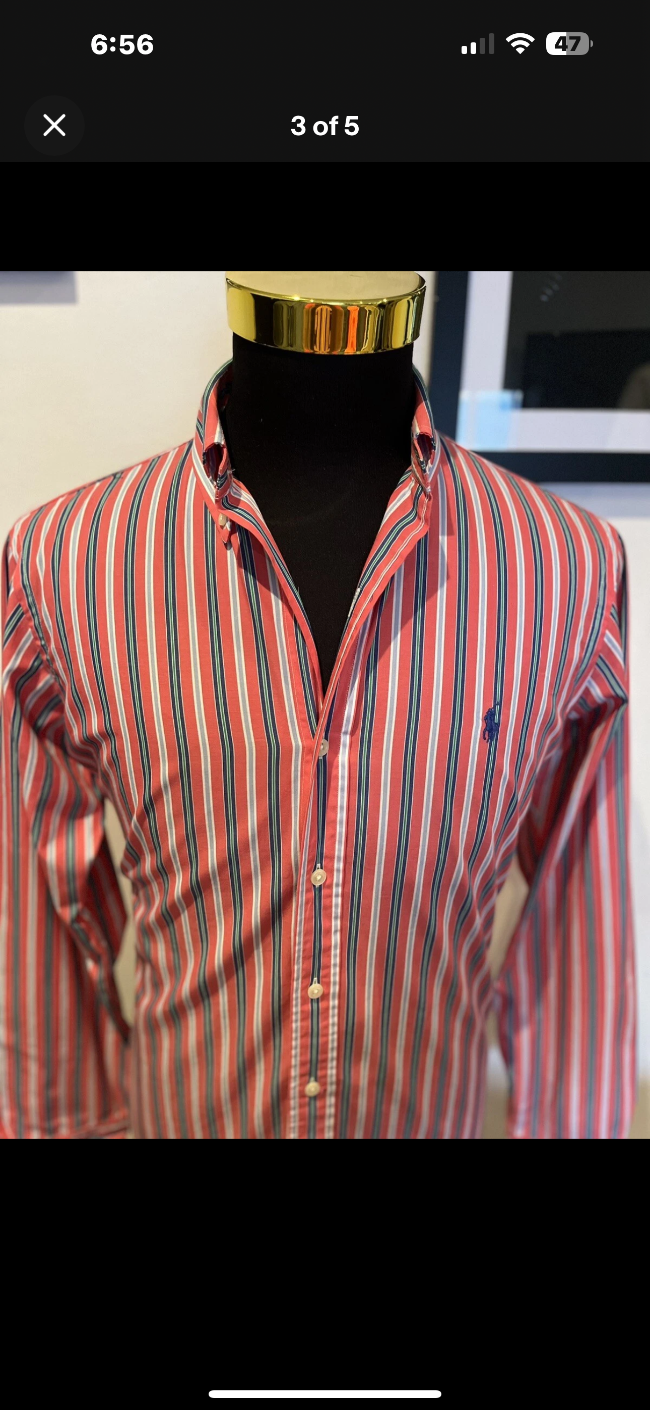 Ralph Lauren 100% Cotton Red Blue Stripe Shirt Size Medium Classic Fit