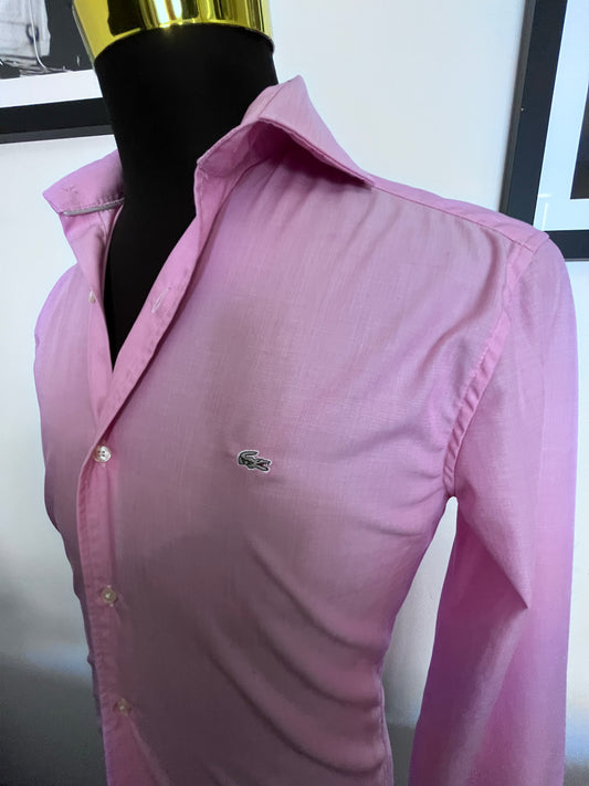 Lacoste 100% Cotton Salmon Pink Oxford Shirt Size Small Slim Fit