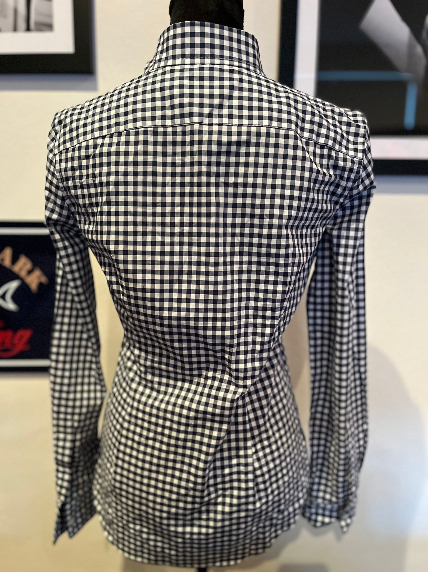 Ralph Lauren 100% Cotton Ladies Navy Gingham Check Shirt Slim Fit Size 6