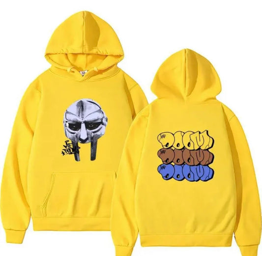 MF DOOM 100% Cotton Yellow Metal Face Hoodie Chest & Back Logo
