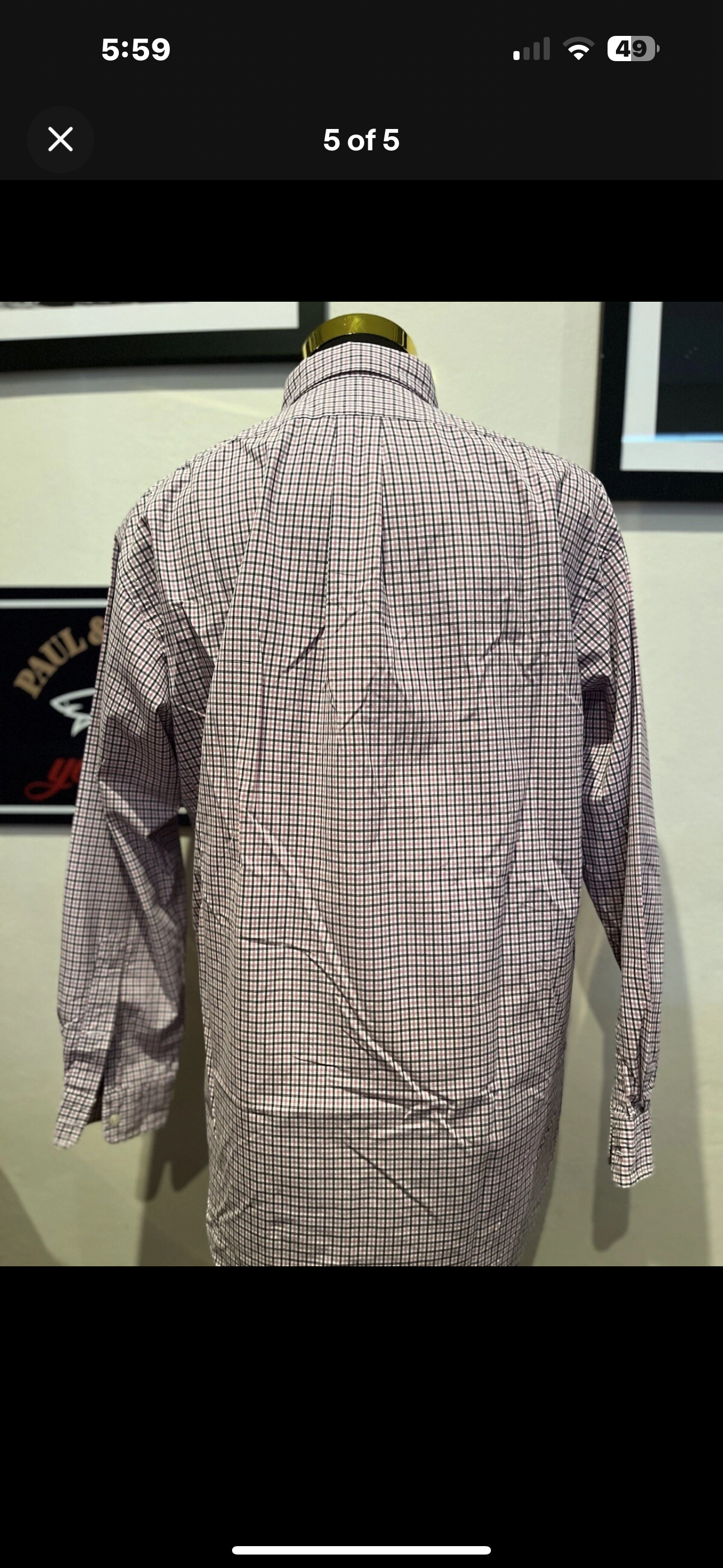 Ralph Lauren 100% Cotton Pink Grey Check Shirt Size US Medium AUS Large