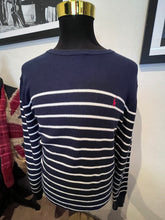 Load image into Gallery viewer, Polo Ralph Lauren 100% Cotton Blue White Stripe Waffle Sweater Size XL
