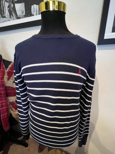 Polo Ralph Lauren 100% Cotton Blue White Stripe Waffle Sweater Size XL