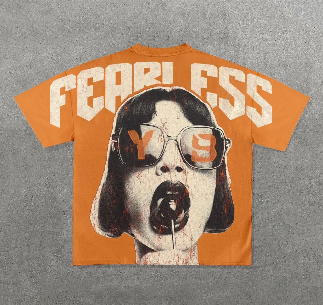 Fearless 100% Cotton Men’s Chest Logo Orange Harajuku Style T Shirt
