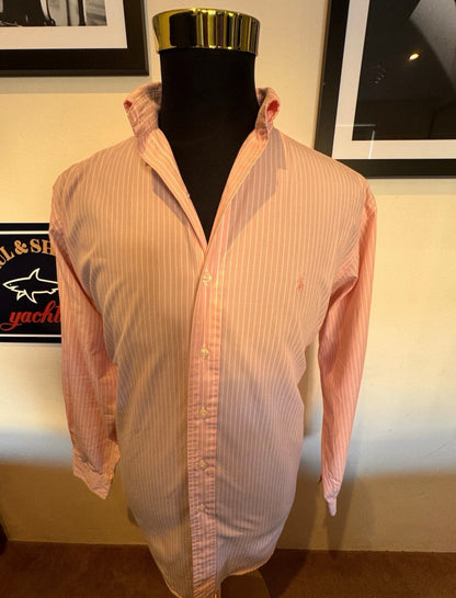 Ralph Lauren 100% Cotton Pink White Striped Shirt Classic Fit Size 16 Large