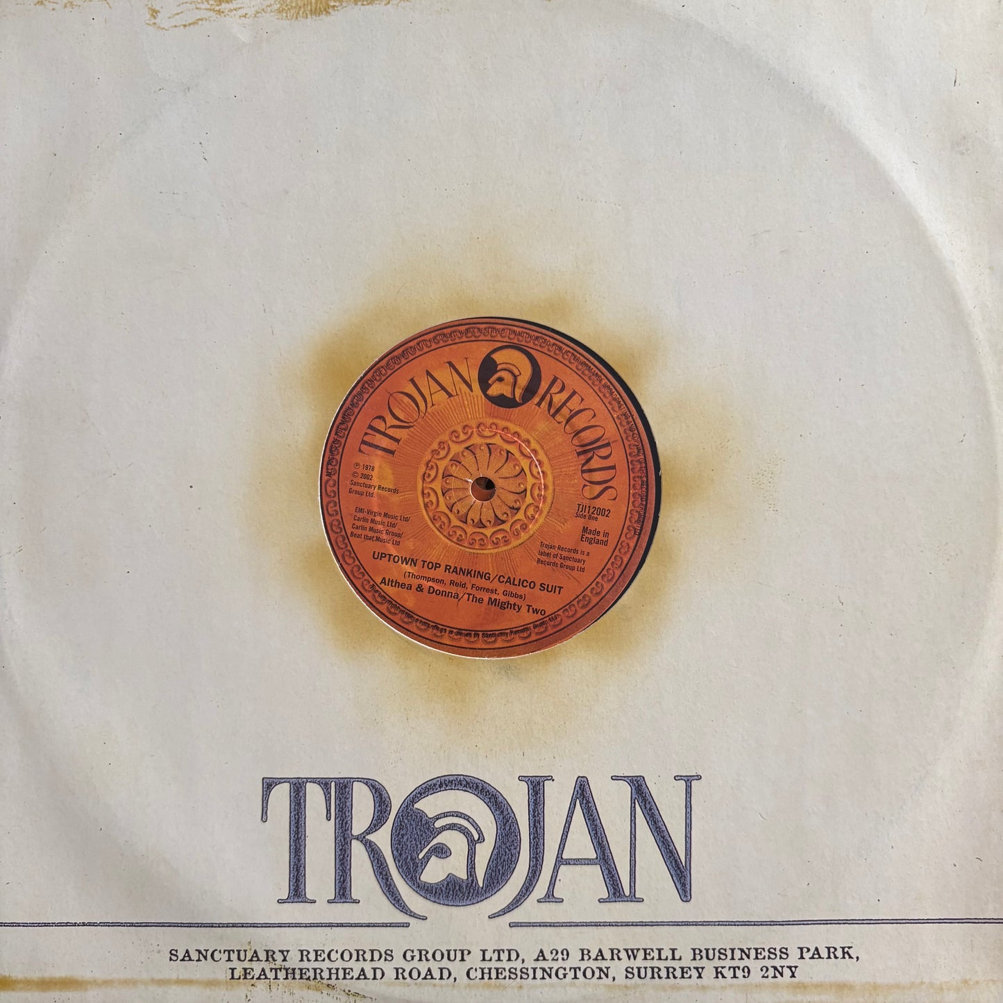 Althea & Donna “Uptown Top Ranking” 2 Track 12inch Vinyl Record Trojan Records