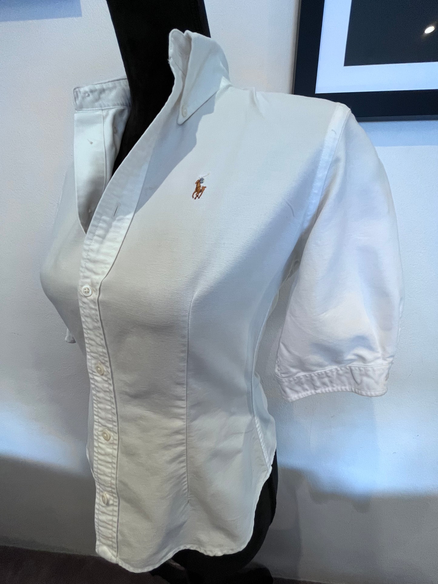 Ralph Lauren Women’s 100% Cotton White Short Sleeve Shirt Size 4 Slim Fit