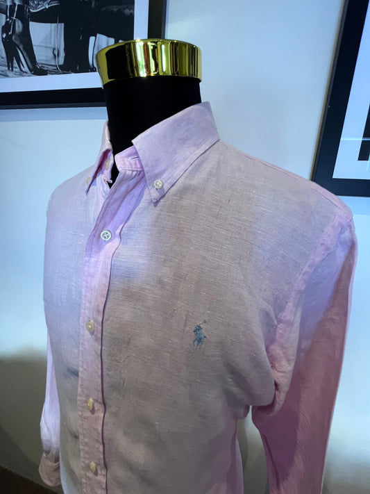 Ralph Lauren 100% Cotton Linen Pink Shirt Size Large Classic Fit