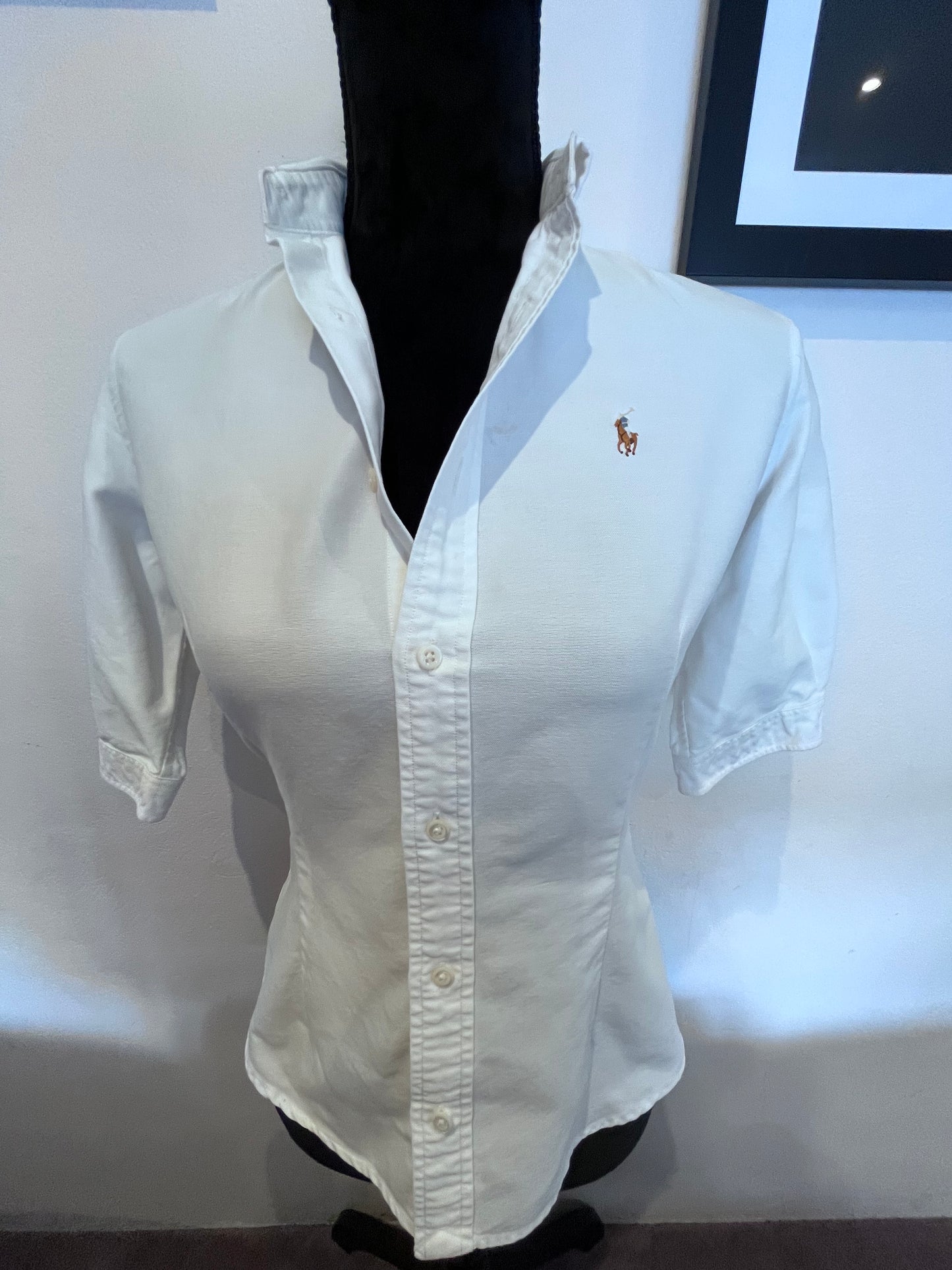 Ralph Lauren Women’s 100% Cotton White Short Sleeve Shirt Size 4 Slim Fit