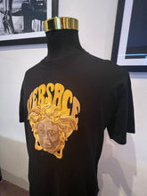Load image into Gallery viewer, Versace 100% Cotton Black Tee Gold Embroidered Logo Size XL Made in Italy