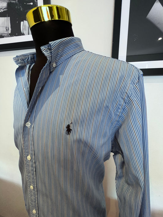 Ralph Lauren 100% Cotton Blue Stripe Shirt Size XL Slim Fit Button Down Collar