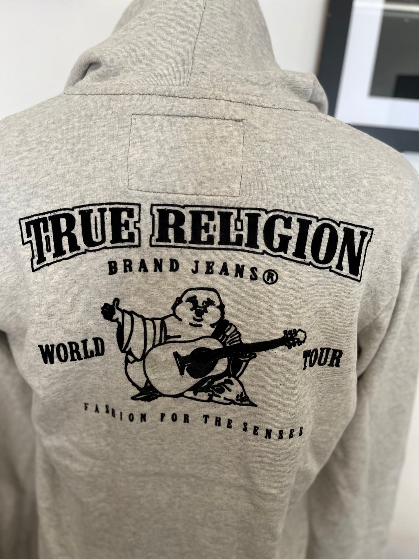 True Religion 100% Cotton Logo Embroidered Grey Hoodie Size M