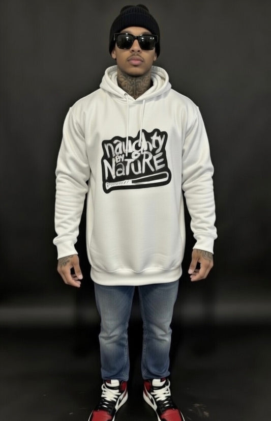 Naughty By Nature Fleece White Front Pocket Draw String Hoodie