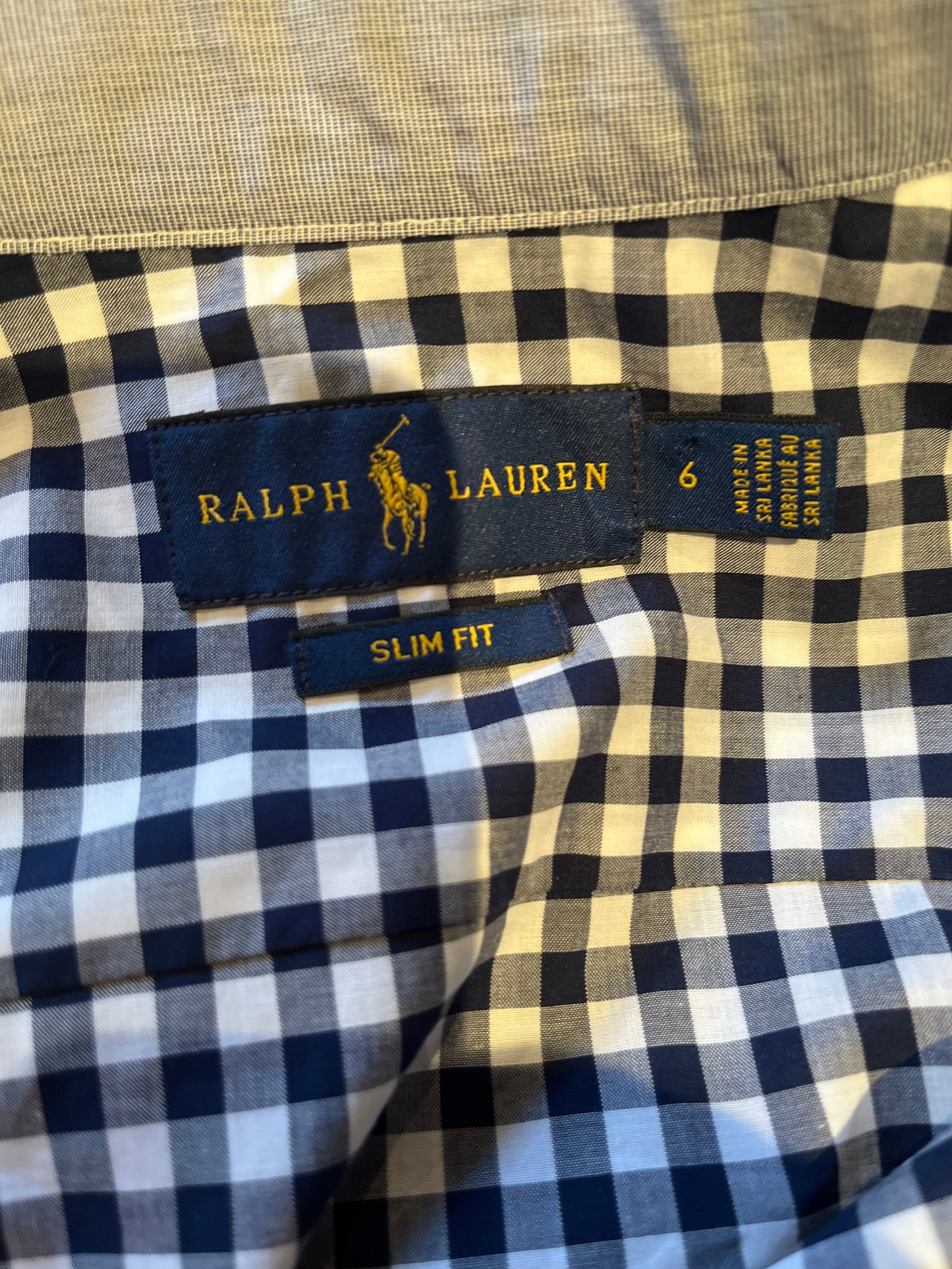 Ralph Lauren 100% Cotton Ladies Navy Gingham Check Shirt Slim Fit Size 6